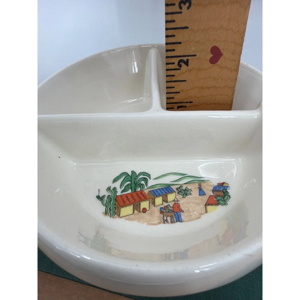 Vintage Excello Ceramic Divided Warming Dish Mexican Siesta Baby Plate with Cork